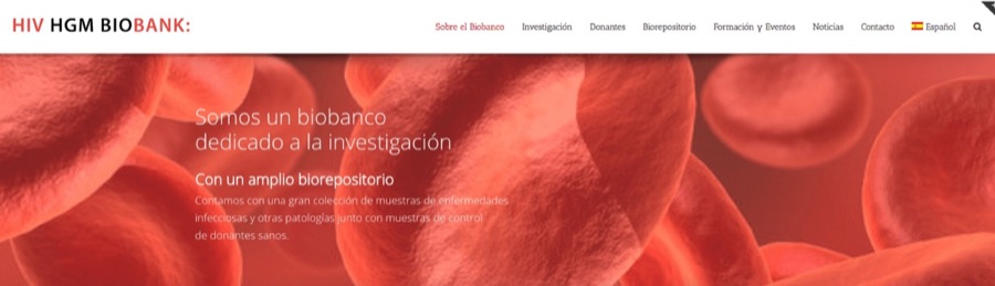 HIV HGM Biobank website with a header of red blood cells