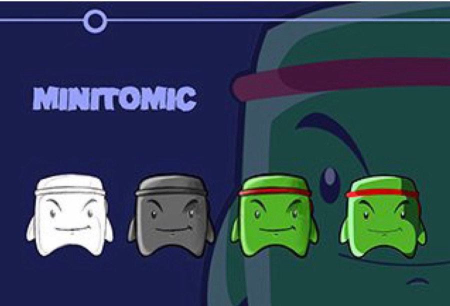 Minitomic title screen with four small square characters